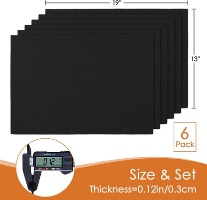 MANSPHIL Black Cloth Placemats Set of 6, Double Layer Faux Linen Place Mats Heat Resistant Washable