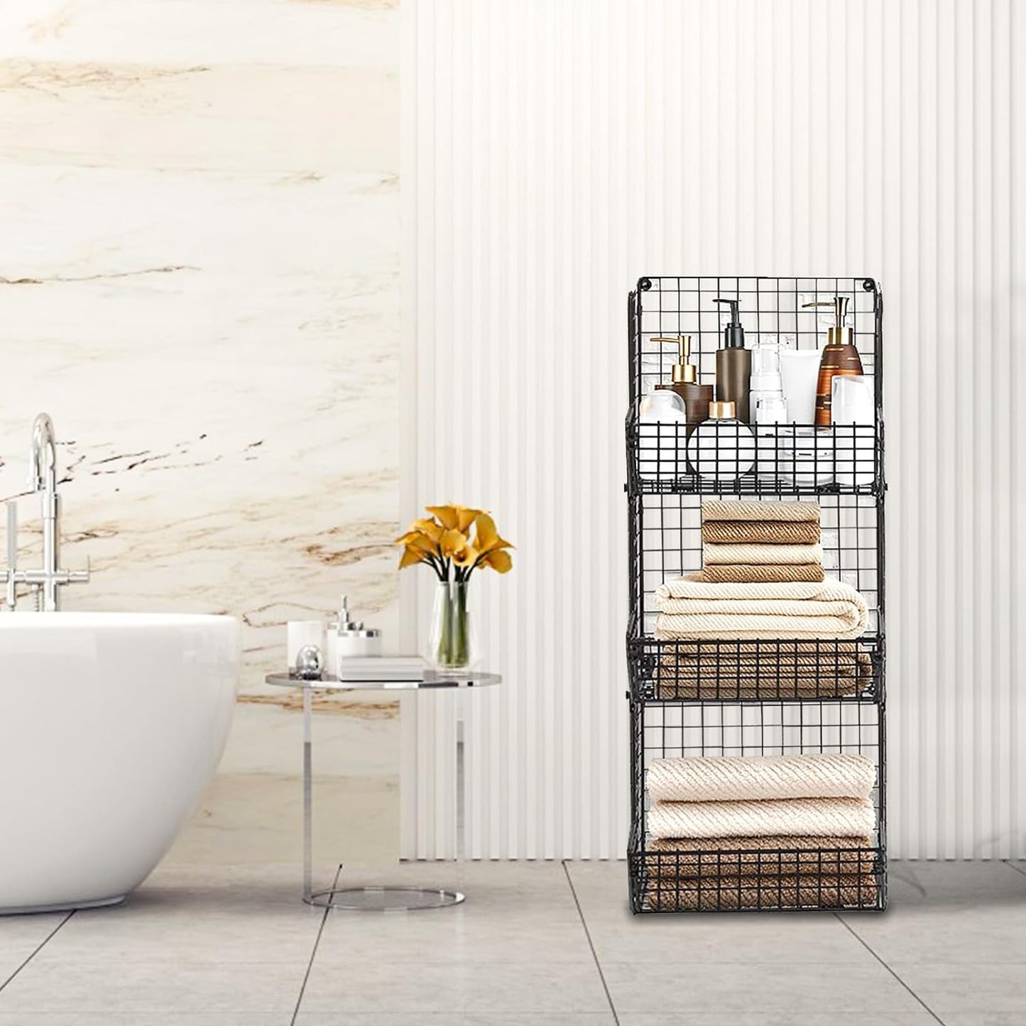 Stackable Wire Storage Baskets for Kitchen Closet Pantry, Hanging Closet Organizers Storage Shelves