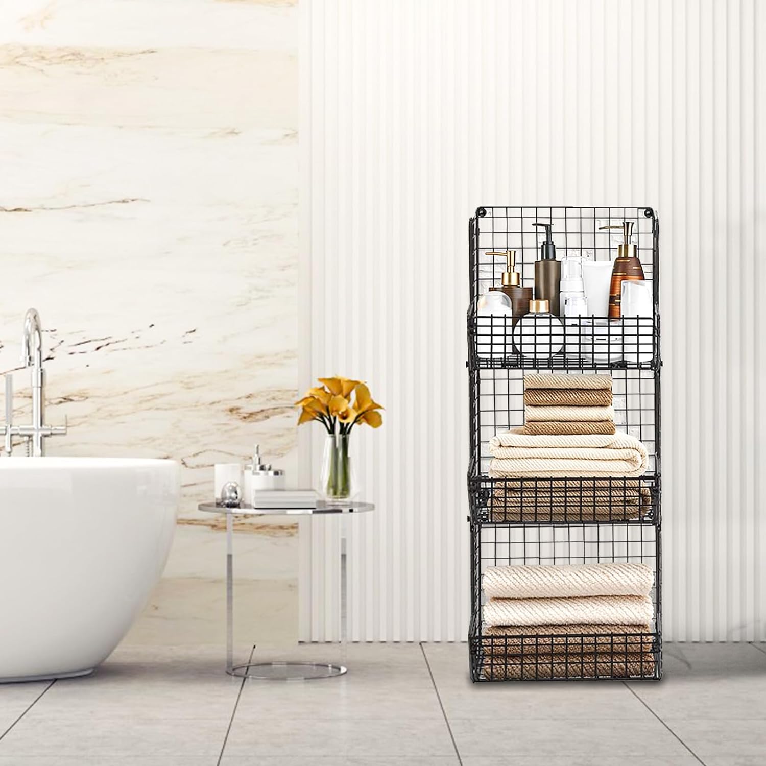 Stackable Wire Storage Baskets for Kitchen Closet Pantry, Hanging Closet Organizers Storage Shelves