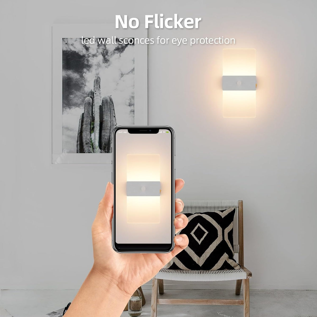 2 Pack Motion Sensor Wall Lights, Morden Silver Decorative LED Indoor Night Light, 3000K Warm Light