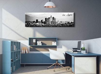 DJSYLIFE Los Angeles Skyline Wall Art Black and White USA Panoramic Cityscape Picture Canvas Prints