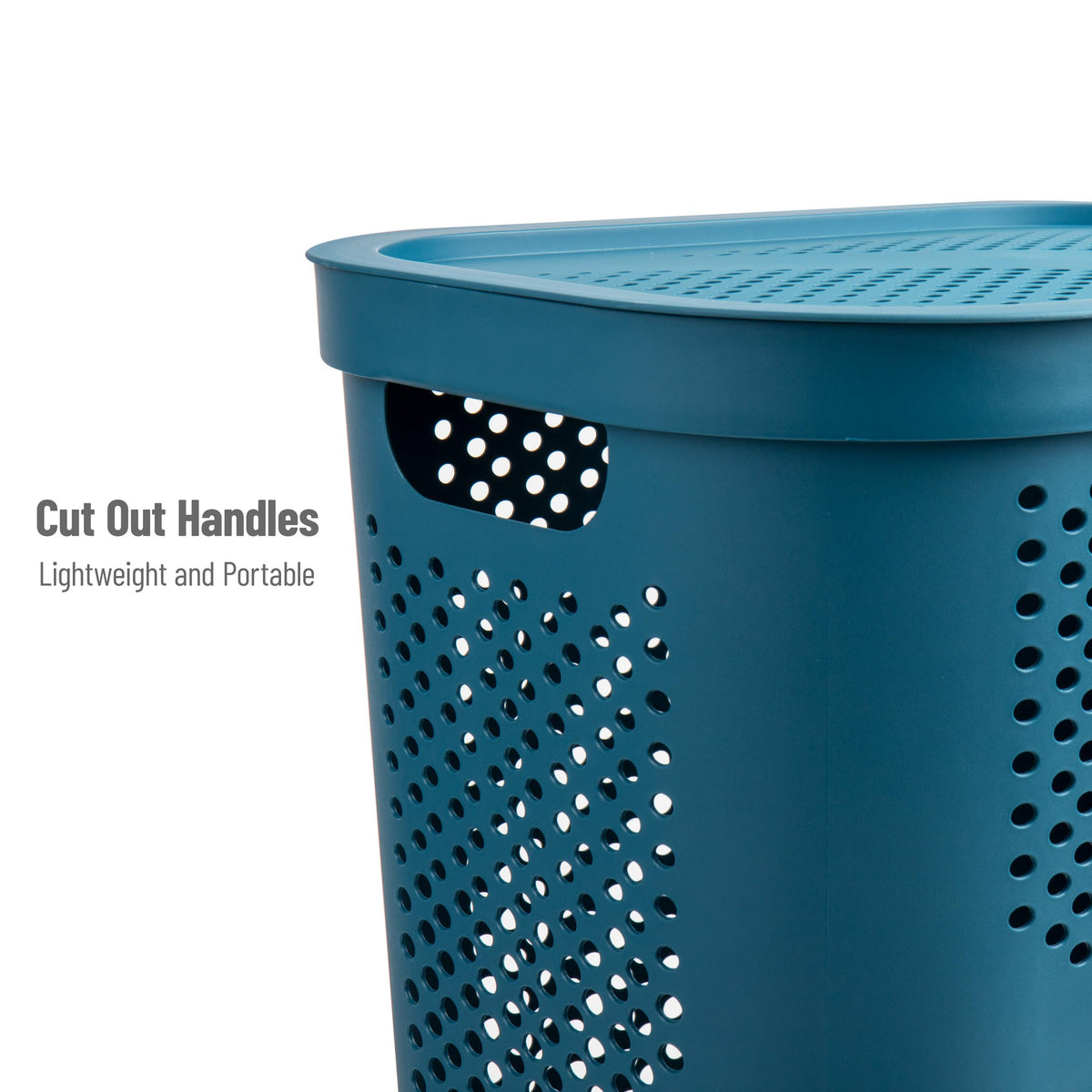 Mind Reader Slim Laundry Hamper with Lid, 60L Clothes Basket, Ventilated Plastic, Blue