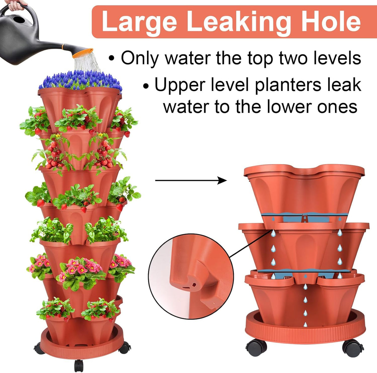 DUNCHATY Stackable Planters 7 Tier Vertical Garden Planting Tower Planters Strawberry, Herb