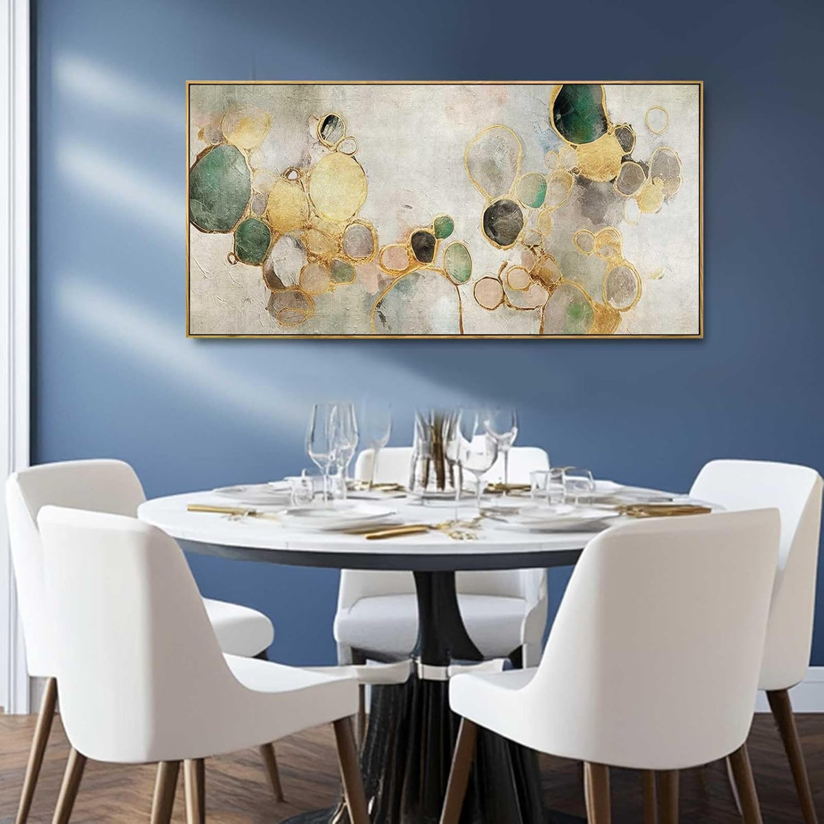 Gold Circle Modern Artwork Framed Abstract Wall Art Green Canvas Decor 24"x48" Wall Decorations for