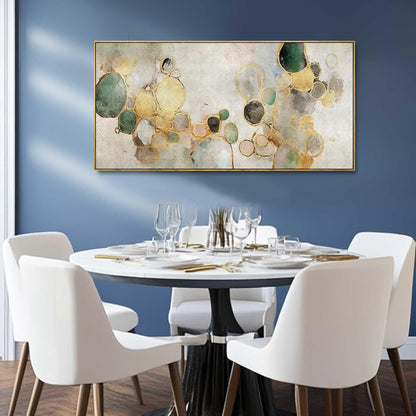 Gold Circle Modern Artwork Framed Abstract Wall Art Green Canvas Decor 24"x48" Wall Decorations for