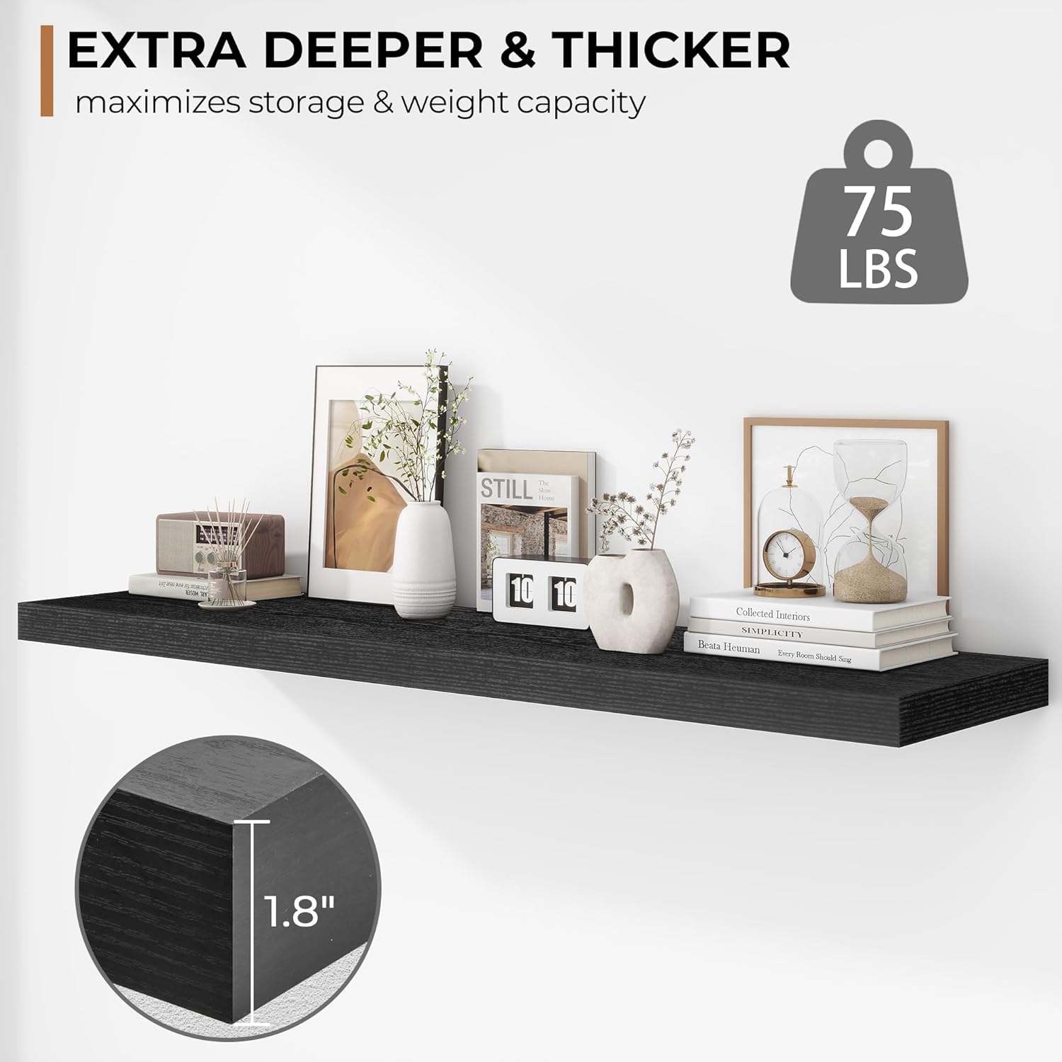 Fun Memories Floating Shelves - 12 Inch Rustic Wooden Wall Shelves - Extra Deeper & Thicker Wall