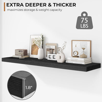 Fun Memories Floating Shelves - 12 Inch Rustic Wooden Wall Shelves - Extra Deeper & Thicker Wall