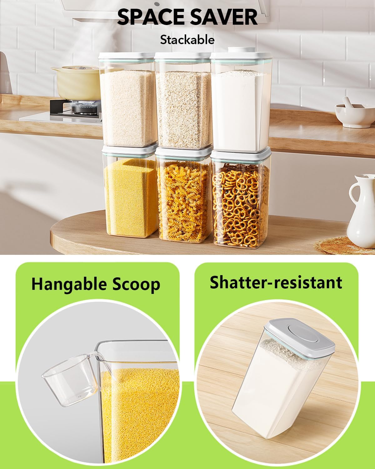 Ankou Airtight Food Storage Container with Pop Lid & 130ml Scoop, 4L/4.2qt *2 BPA-Free Cereal