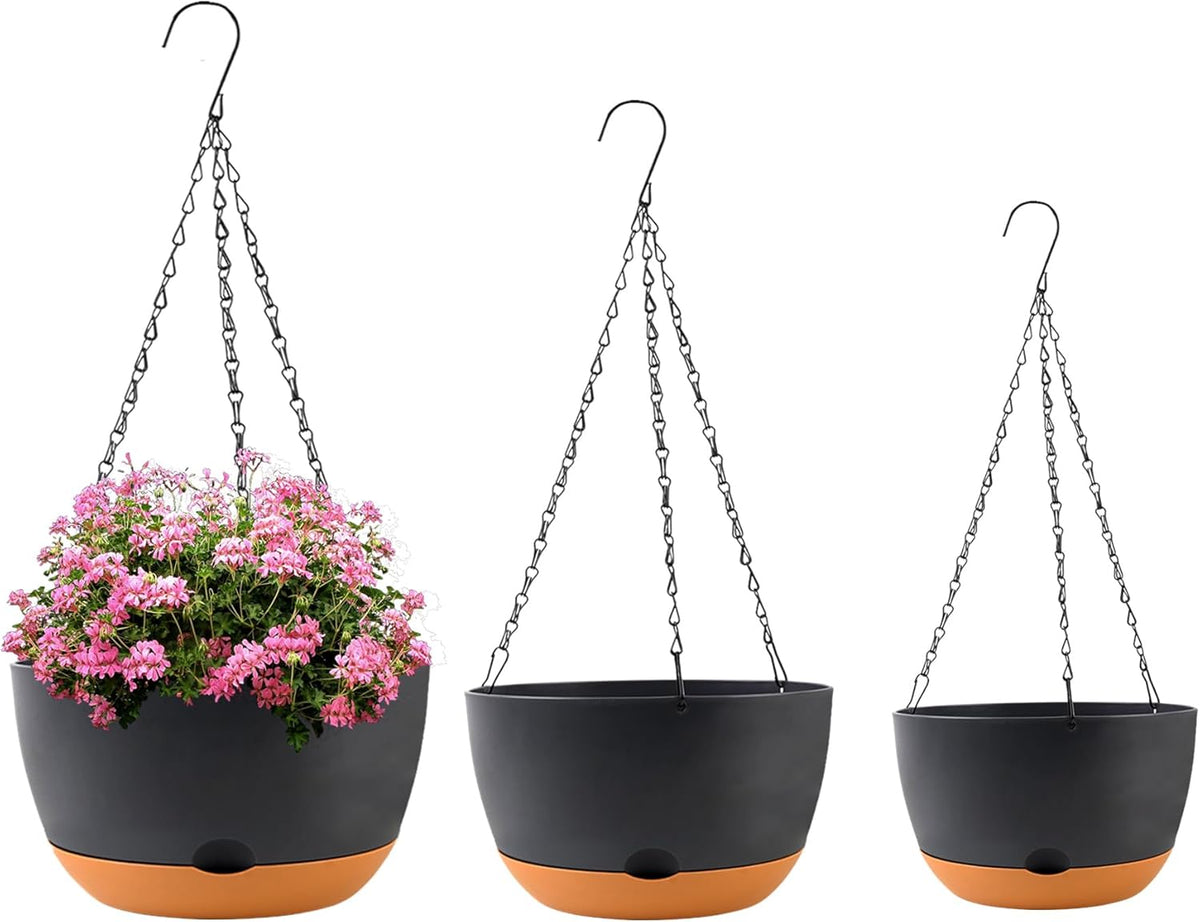 8/10/12 inch Plant Pot Hanging Planters Self Watering Pots for Indoor Plants, 3 Pack Plastic