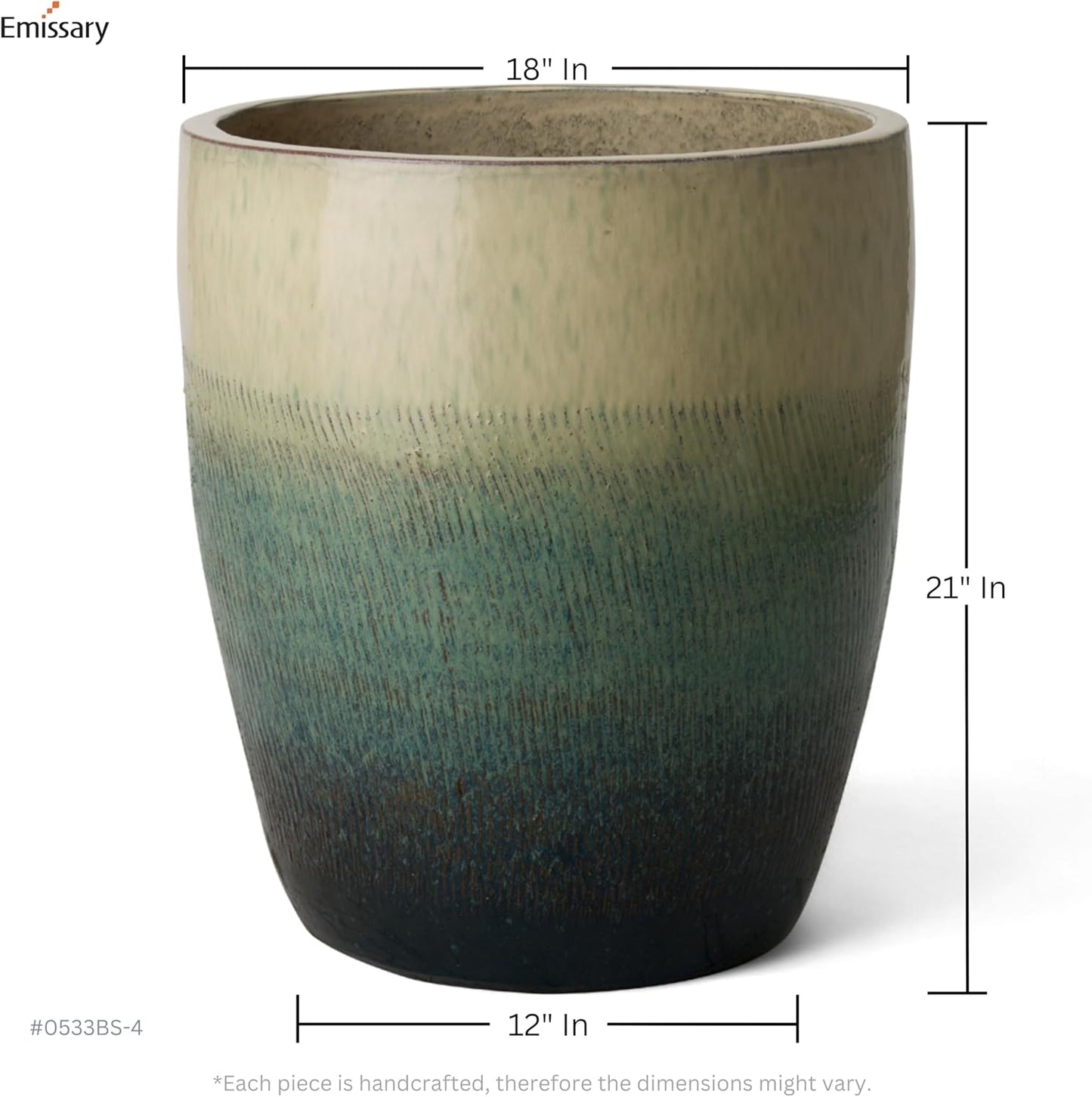 Emissary Bullet 18 in. Bayside Green Ceramic Round Planter (18 in. L x 18 in. W x 21 in. H) with