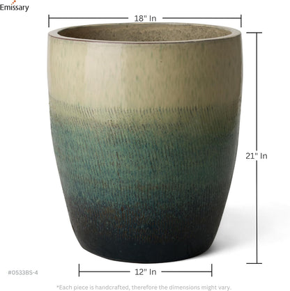 Emissary Bullet 18 in. Bayside Green Ceramic Round Planter (18 in. L x 18 in. W x 21 in. H) with