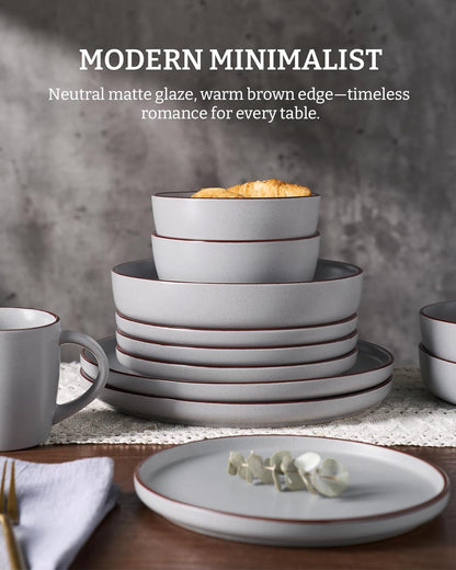 Famiware Mercury Plates and Bowls Sets, 18 Pieces Stoneware Dinnerware Sets, Dishes Set for 6