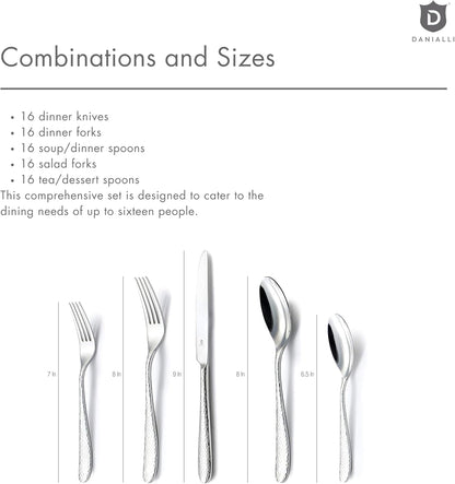 Hammered Silverware Set | Premium 18/10 Stainless Steel Flatware Service for 16 | Heavy-Duty &