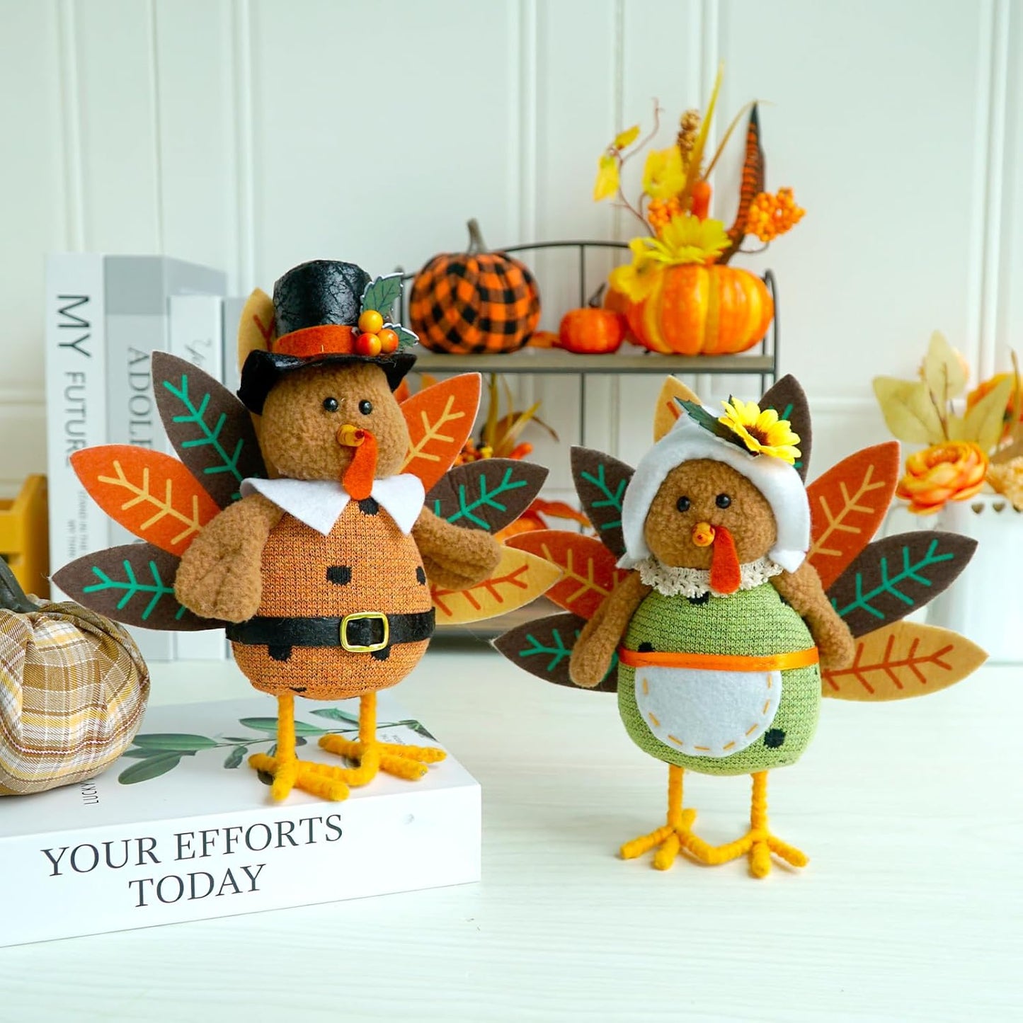 CRCZK Thanksgiving Turkey Decoration Fall Harvest Tabletop Decor Standing turkey with Dangling