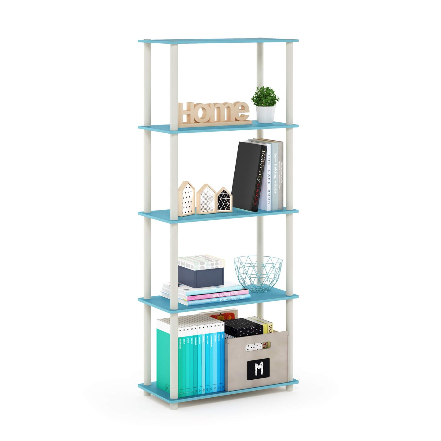 Furinno TURN-N-TUBE Storage Shelves, 5-Tier Book Shelf, Corner Shelf, Toolless Open Shelves, for