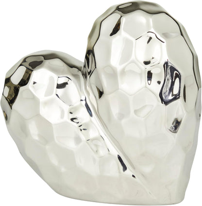 Deco 79 Porcelain Ceramic Heart Decorative Sculpture Dimensional Angled Origami Inspired Home Decor