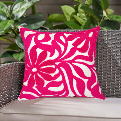 Alysheer Farmhouse Floral Leaves Embroidered Decorative Throw Pillow Cover 18x18 inches, Boho
