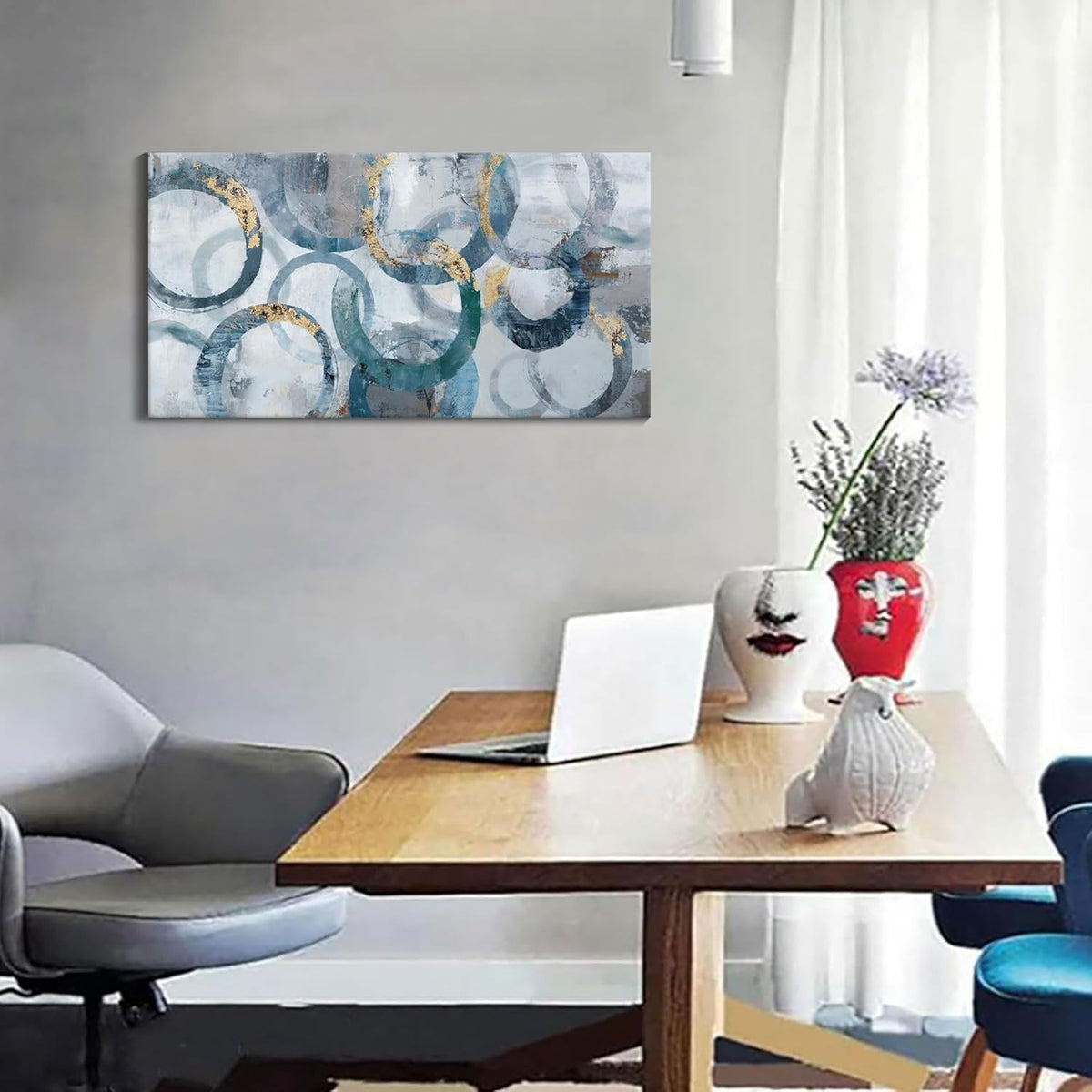Mofutinpo Abstract Canvas Wall Art for Living Room, Modern Minimalist Wall Pictures Painting - Blue