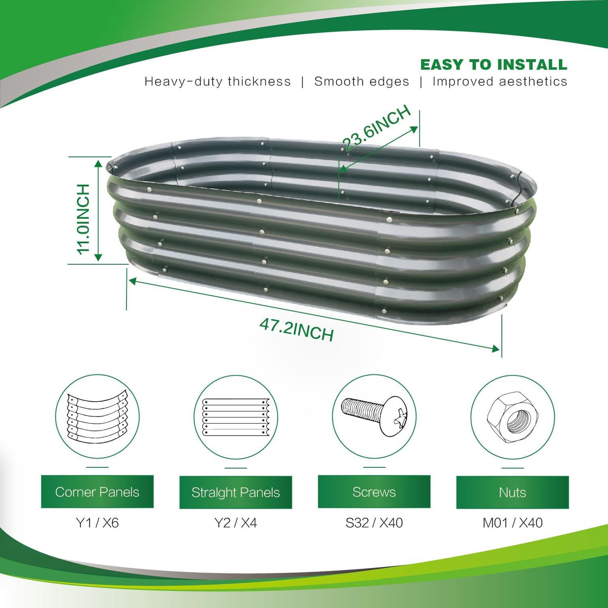 Gardmax Galvanized Raised Garden Bed, Lightweight Planter Boxes Outdoor with Easy Assembly, Large
