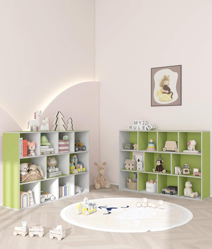 11 Cube Small Kids Bookshelf & Toy Organizer – Wooden Cube Bookcase for Playroom Organization and