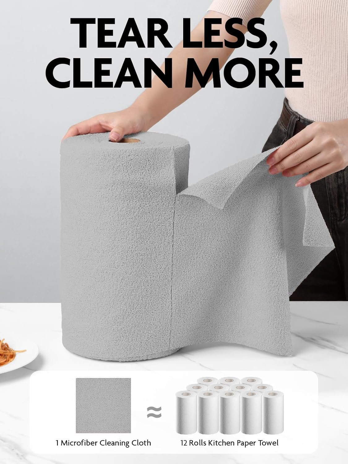 Fantasticlean Microfiber Cleaning Cloth Roll -150 Sheets, Tear Away Microfiber Towels, 12" x 12"