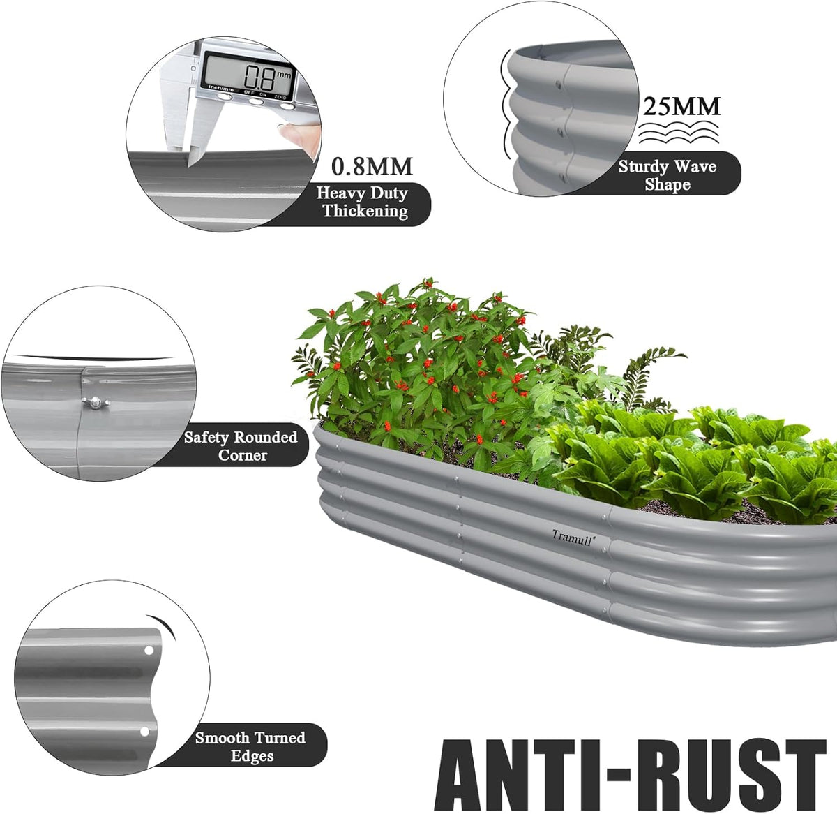 2 Pack 6x3x1FT Galvanized Raised Garden Bed Kit Oval Metal Ground Planter Box Outdoor Bottomless