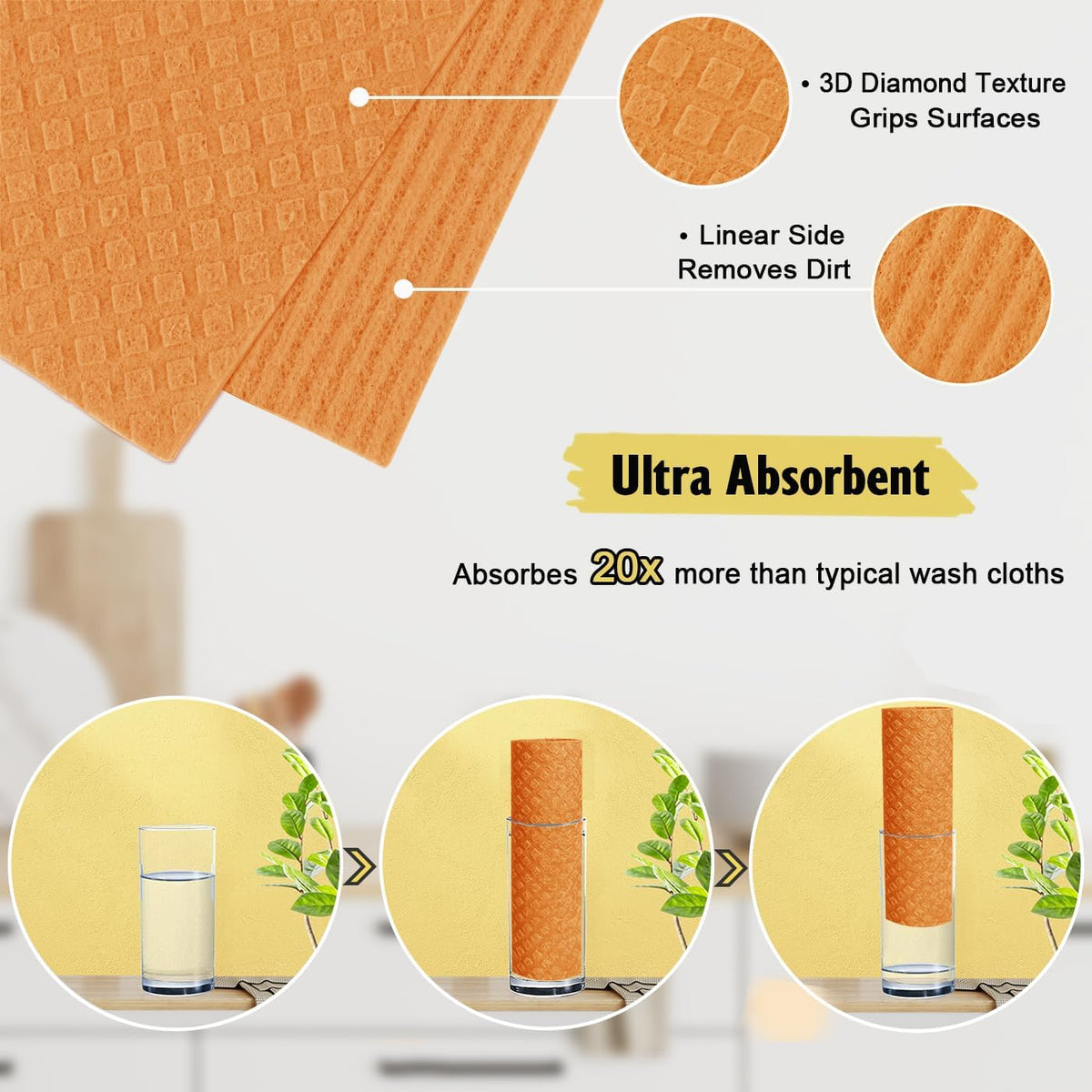 Swedish Dishcloths - 10 Pack Reusable Kitchen Dishcloths - Ultra Absorbent Dish Towels for Washing