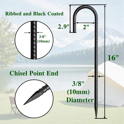 Rebar Stakes 16 Inch 20 Pack J Hook Ground Stakes Heavy Duty Tent Stakes Chain Link Fence Stakes