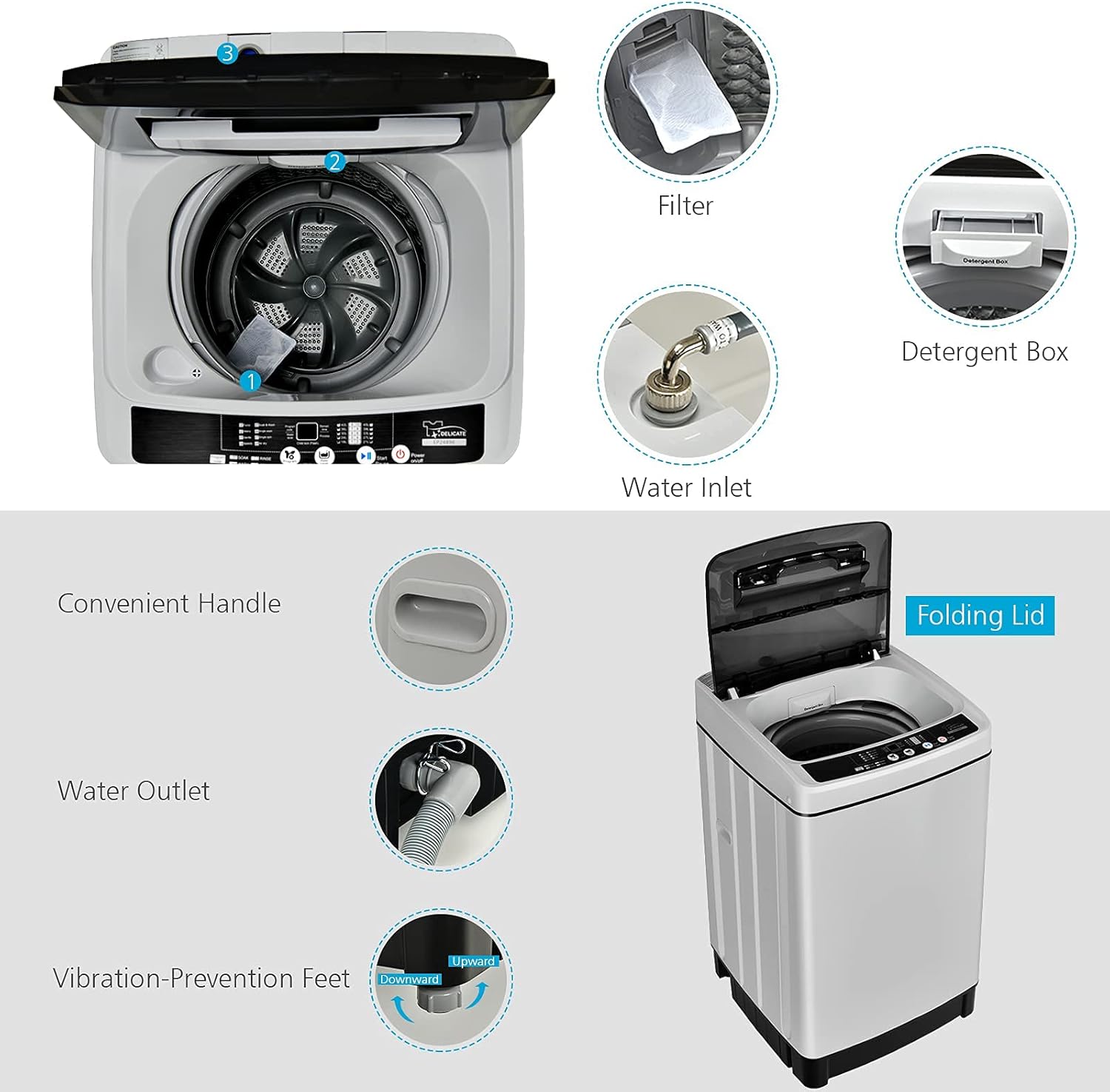 Giantex Full Automatic Washing Machine, 2 in 1 Portable Laundry Washer 1.5Cu.Ft 11lbs Capacity