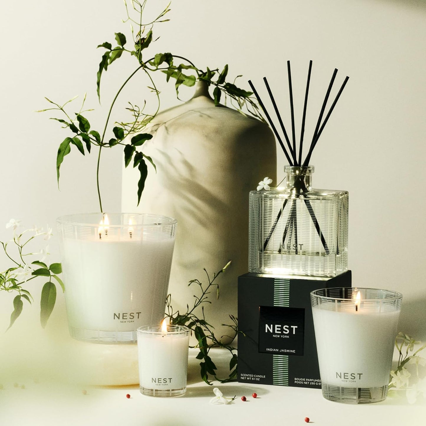 NEST New York Scented Classic Candle, Indian Jasmine - 8.1 oz - Up to 60-Hour Burn Time - Reusable