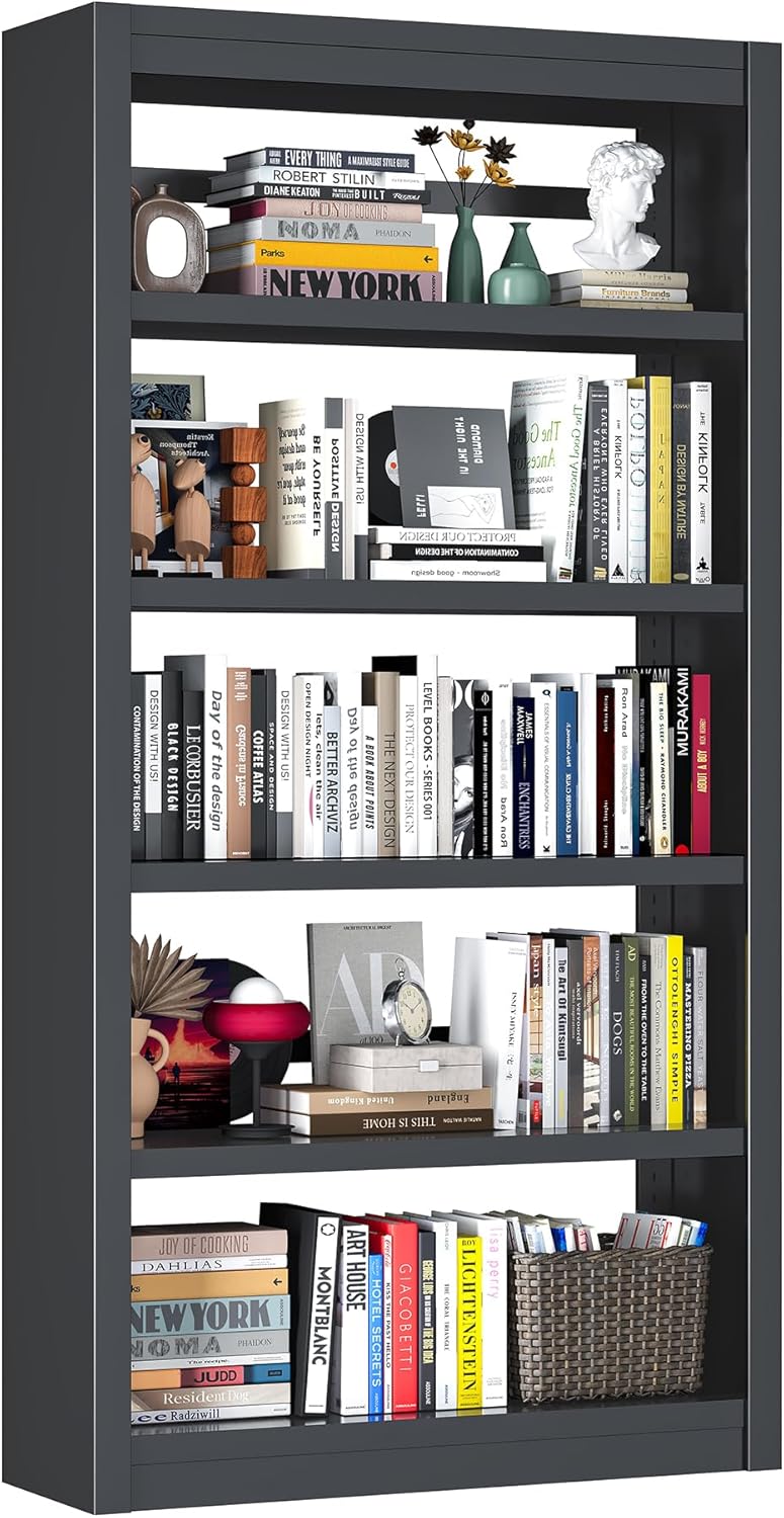 Bookcase, 5-Shelf Industrial Bookshelf, Large Storage Space, Adjustable Bookshelves, Perfect for