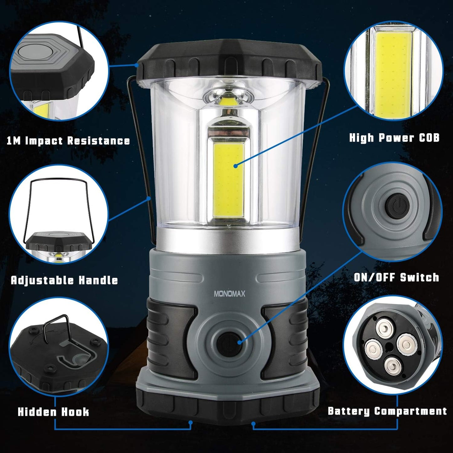 LED Camping Lantern, 1500 LM Lanterns for Power Outages with 4 D Batteries Included, Battery