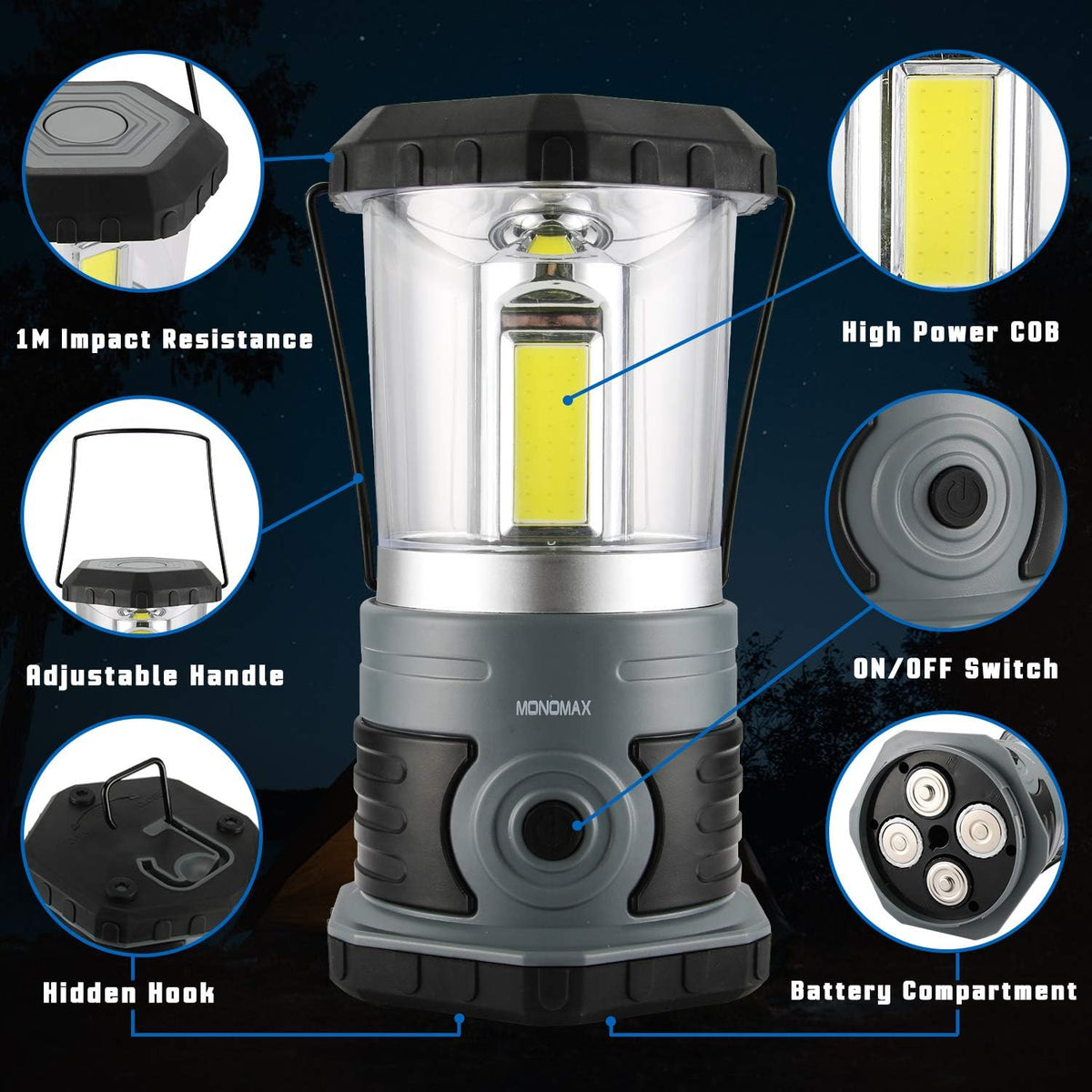 LED Camping Lantern, 1500 LM Lanterns for Power Outages with 4 D Batteries Included, Battery