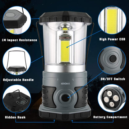 LED Camping Lantern, 1500 LM Lanterns for Power Outages with 4 D Batteries Included, Battery