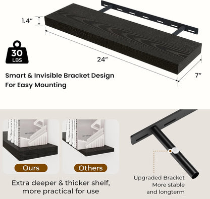 24 inch Floating Shelves Long Floating Shelves for Wall Large Wall Mounted Shelves with Invisible