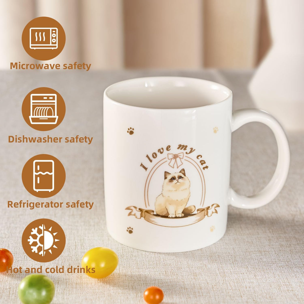 12Oz Cute Ragdoll Cat White Ceramic Mug, Mug for Daily Coffee and Tea, Lead-free Microwave and