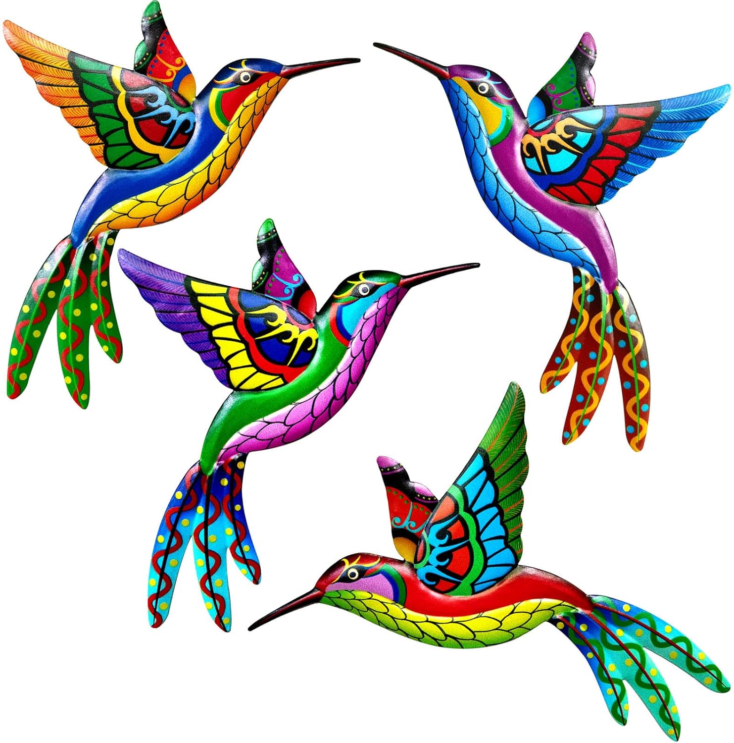 ZYP Metal Outdoor Wall Art Decor,3D Colorful Garden Birds Sculpture Outdoor Iron Hanging Decor