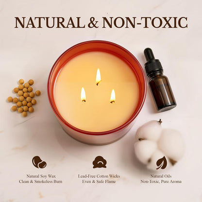 Pumpkin Spice Fall Candle, Large 3 Wick 12oz Luxury Candle, Elegant Autumn Gift for Women & Men