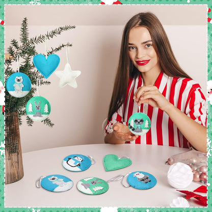 12 Pcs Christmas Felt Ornaments for Tree Santa Claus Snowman Gingerbread 3D White Mint Turquoise