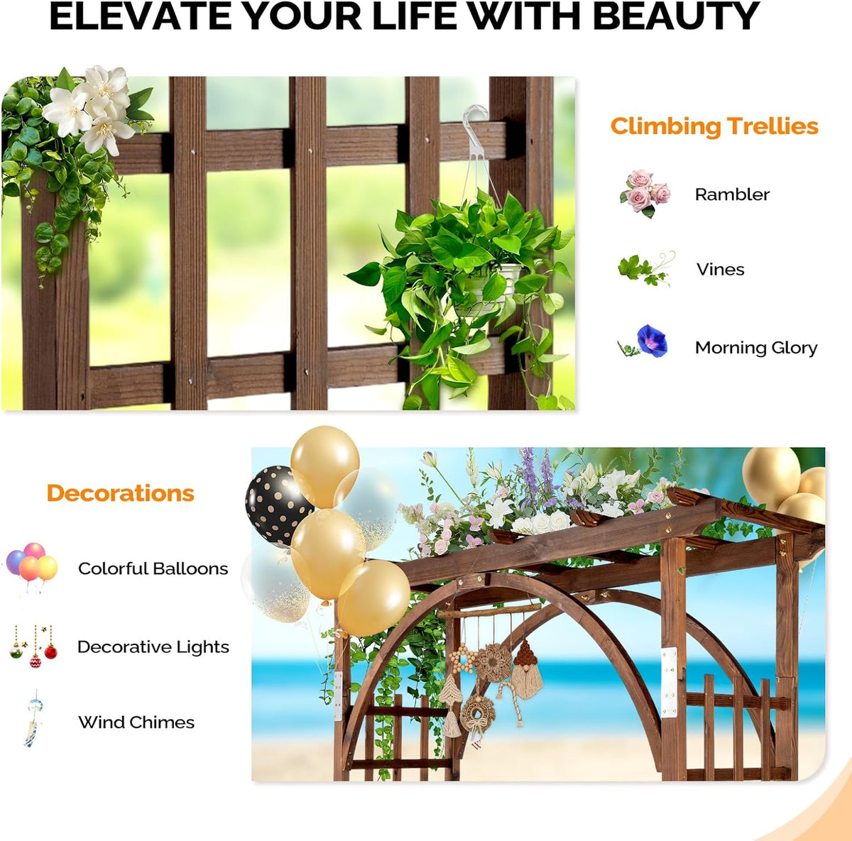 VINGLI 85in Wooden Arbor, Wedding Arch for Ceremony, Wood Trellis for Plant Climbing, Christmas