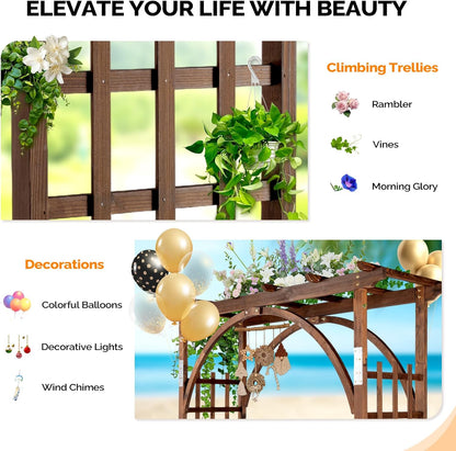 VINGLI 85in Wooden Arbor, Wedding Arch for Ceremony, Wood Trellis for Plant Climbing, Christmas