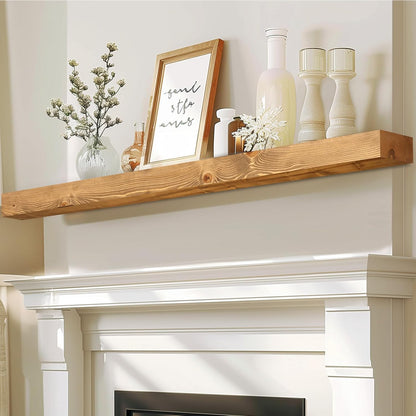 72x7x3 Fireplace Mantel - Solid Rustic Wood - Wall Mounted Floating Shelf with Invisible Heavy Duty