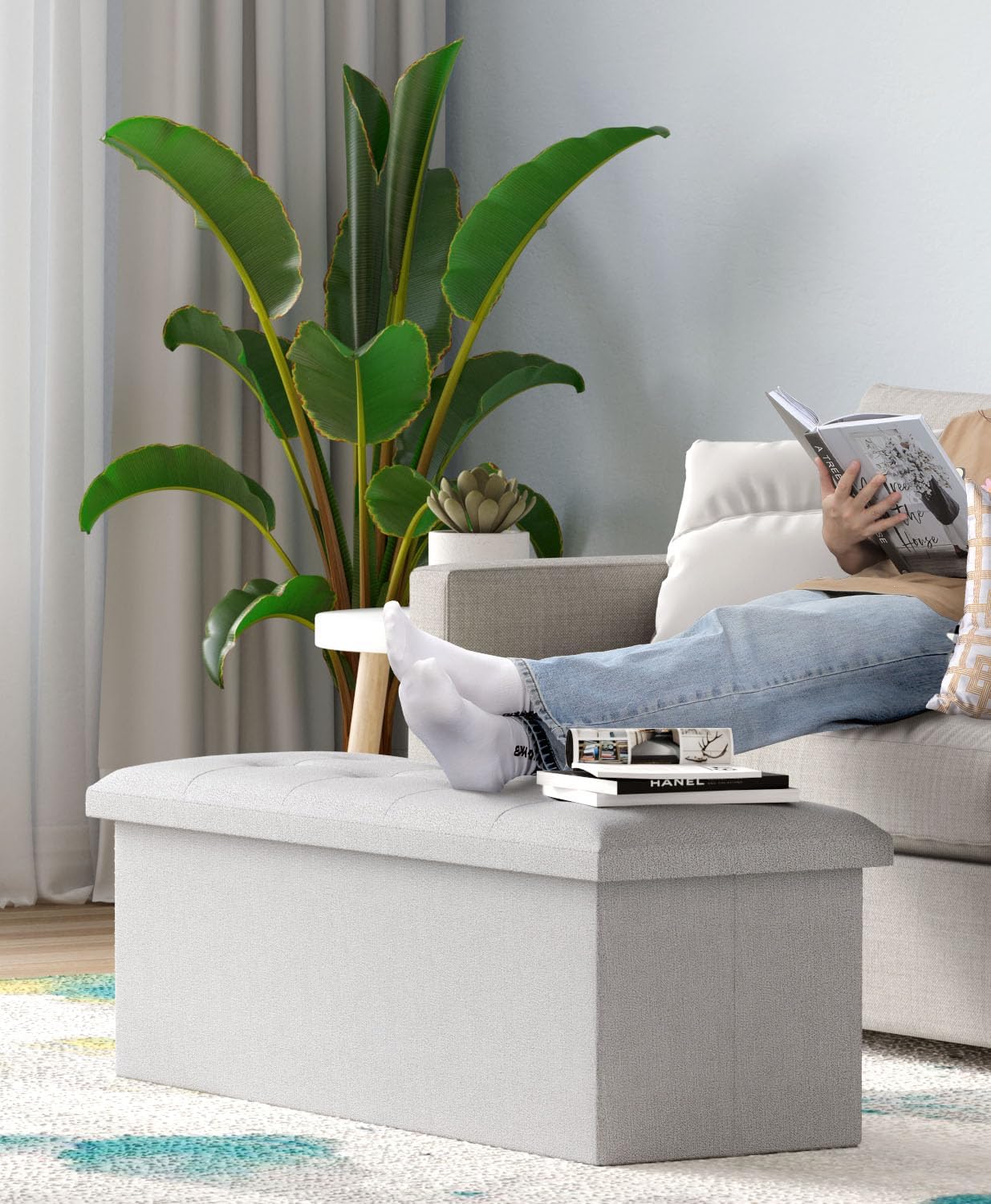 Storage Ottoman Bench, Folding Ottoman Foot Rest, End of Bed Bench,Storage Chest, for Living Room