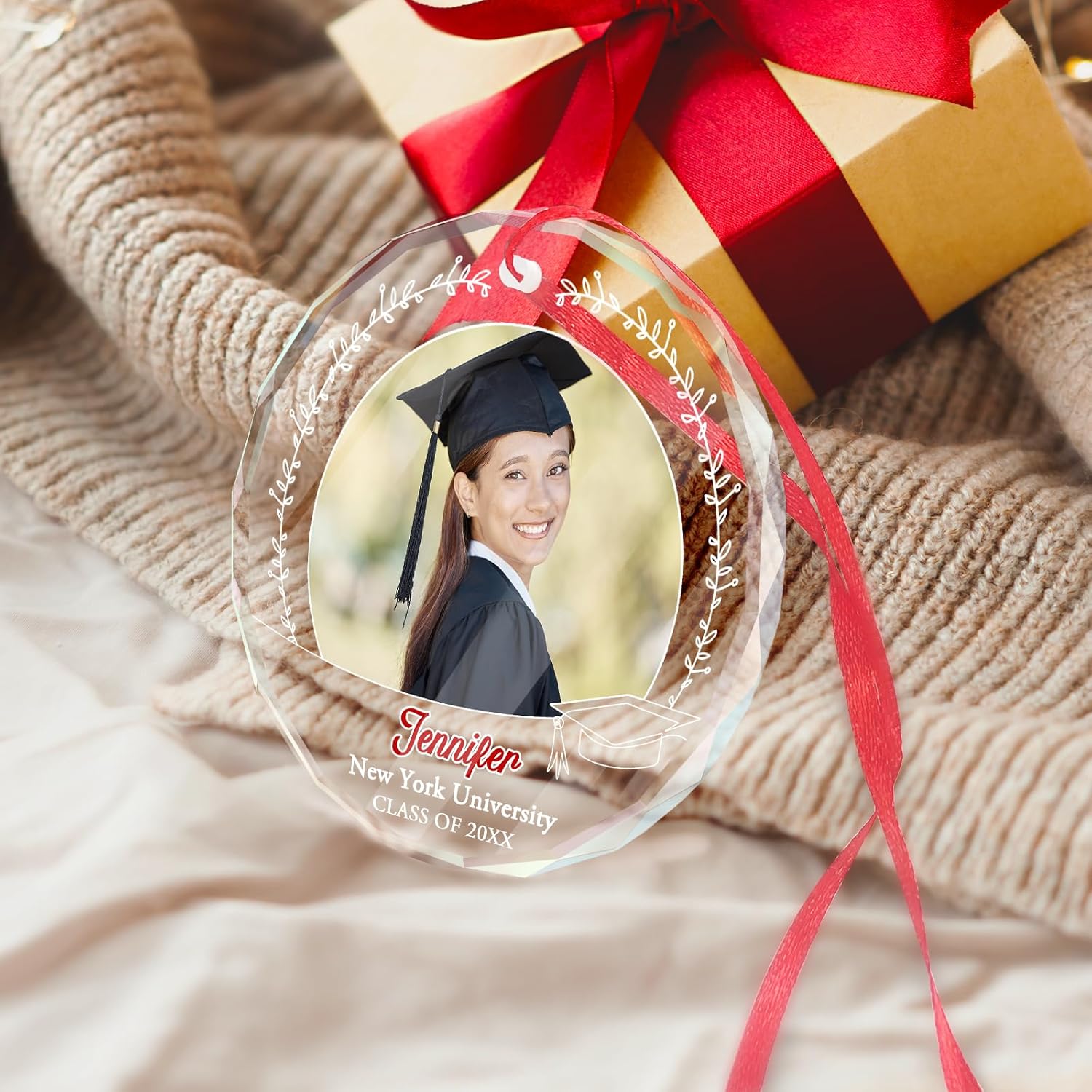 Personalized Graduate Glass Christmas Ornament 2025, Picture Graduation Ornament Gift for Congrats