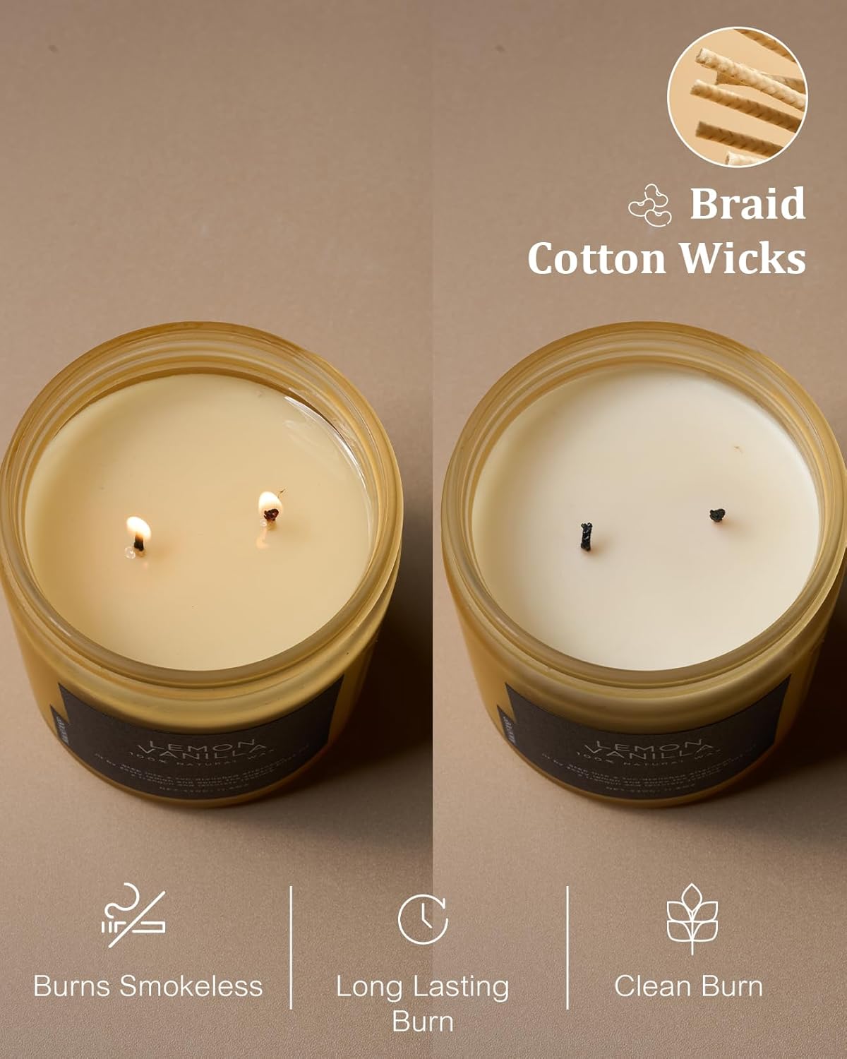 M&SENSE Candles Lemon Vanilla Scented, 11.6oz 70 Hour Long Lasting Candles for Home, 2 Wick Natural