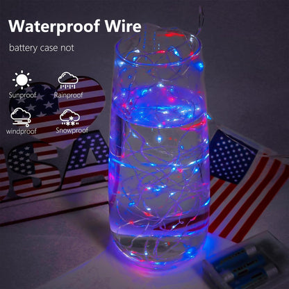 4th of July Decorations, 4-Pack Red White and Blue Fairy Lights Battery Operated with Timer