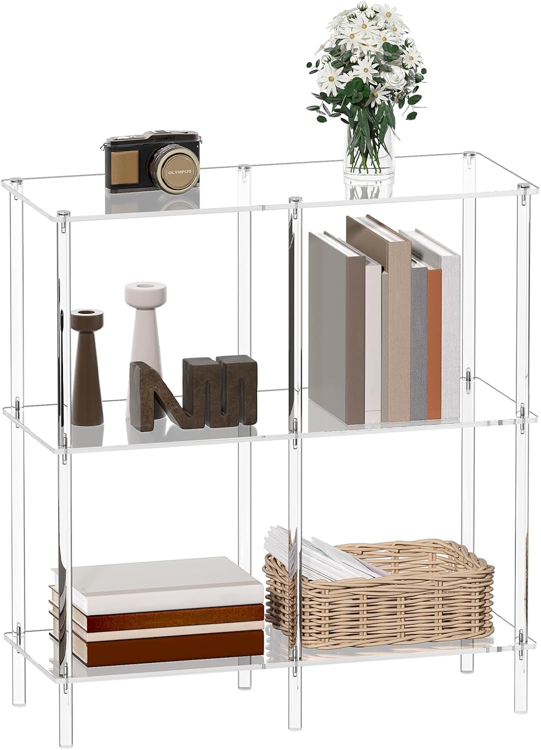 Acrylic Console Table, 29.5" Small Entryway Table with Open Shelves, Clear Entry Table for Sofa