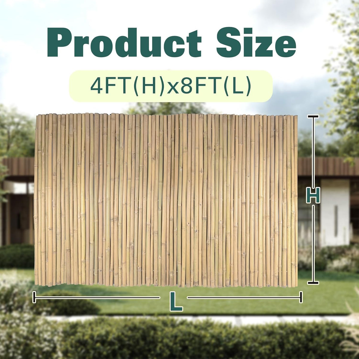 Natural Bamboo Fence 4ft H x 8ft L x 0.7In D, Eco-Friendly Privacy Fence for Outdoor Wall, Garden