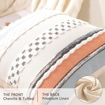 Boho Throw Pillow Covers 18x18 Set of 2 Farmhouse Decorative Cushion Case Striped Square Pillows
