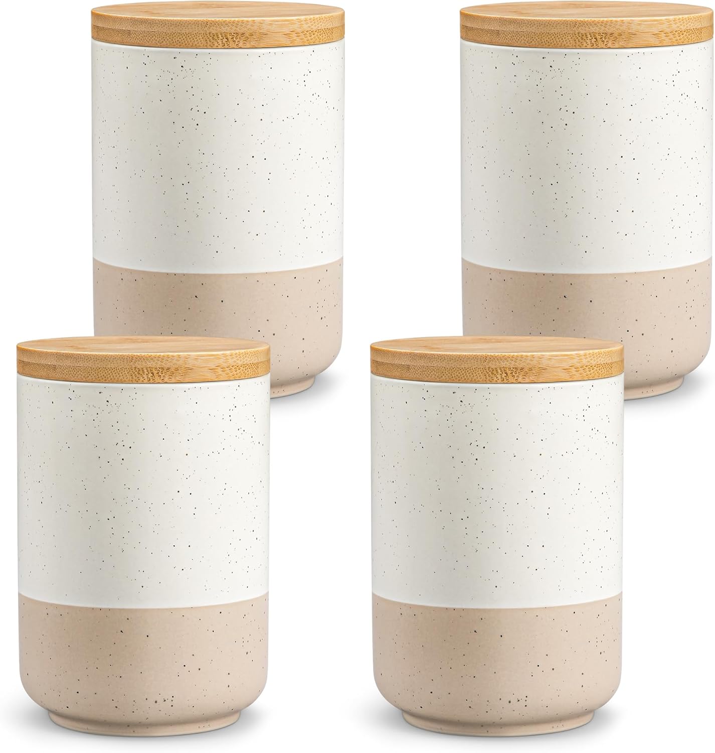 vancasso Sabine Ceramic Canister Set with Airtight Wood Lids - 4-Piece Small Kitchen Storage for